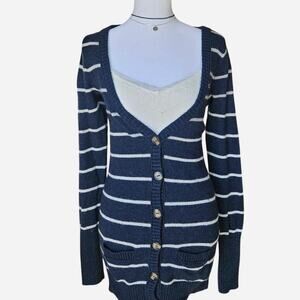 VTG 2000s Hollister Navy w White Stripes Cardigan